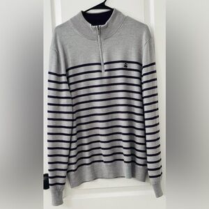 Brooks Brothers Gray and Black Striped Zip-Up Sweater